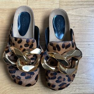 JW ANDERSON Leopard print chain-embellished calf hair mules